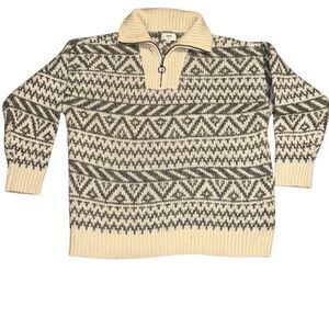 Aerie Gray Cream Aztec Knit 1/4 Zip Wool Blend Pullover Sweater Ladies Small